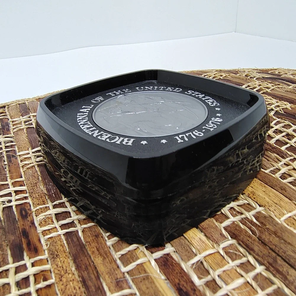 American Bicentennial Coasters 1776-1976 Set of 4 Vtg Home‎ Decor Black Silver